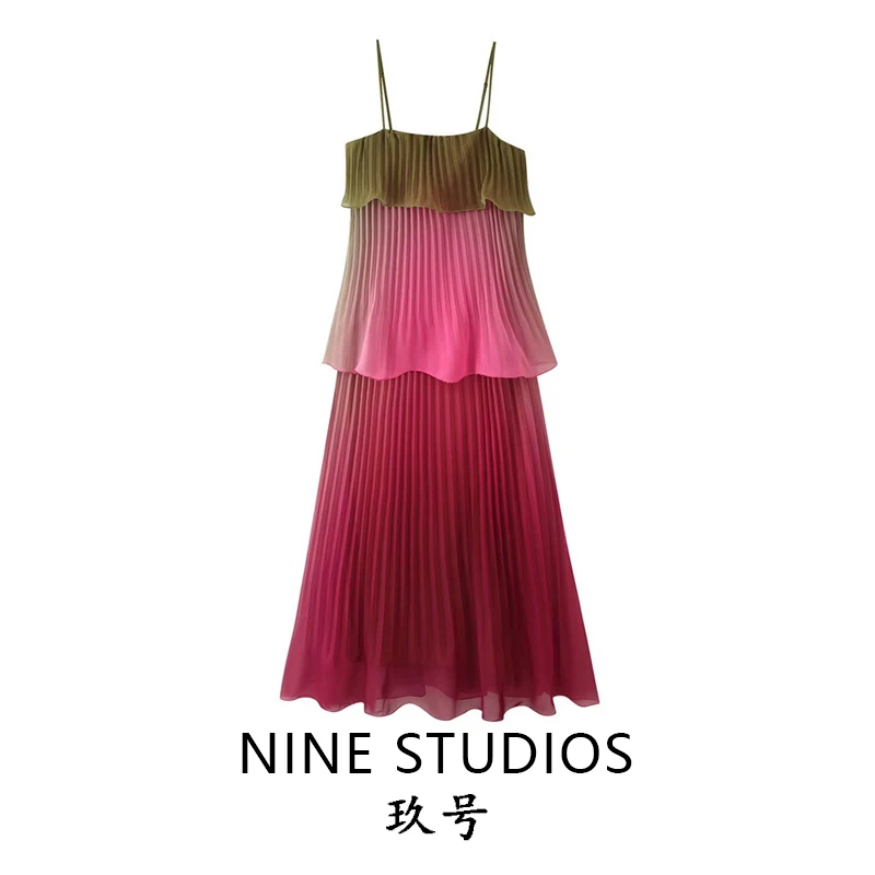 Nine Zar Women's Gradient Folded Multi-Layer Halter Neck Holiday Style Overlap Decorative Dress City Commute Casual Wear