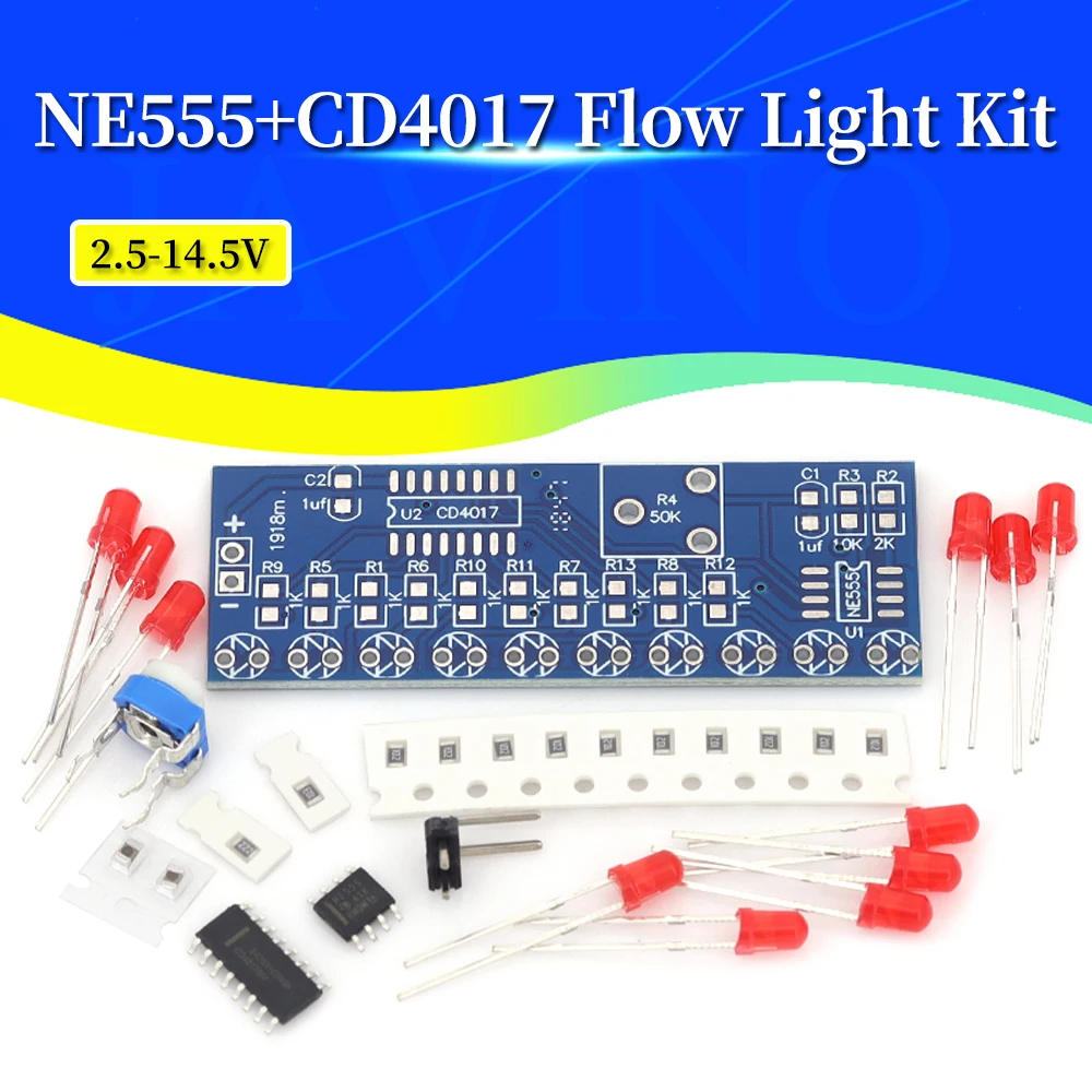 Javino 10/5/1Pcs NE555+CD4017 Running LED Flow Light Electronic Production Suite Control Board Module DIY Kit 2.5-14.5V