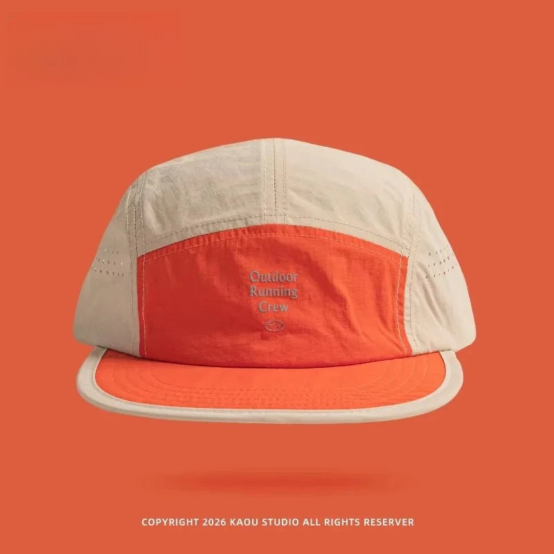 Outdoor-Camping-Sonnenschutz-Schnelltrocknende, farblich abgestimmte Baseballkappen für Damen, Sommer, leicht und atmungsaktiv, Retro 5-Panel-Herrenmütze – Detail 6