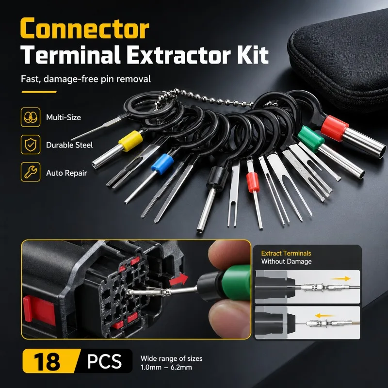 

Car Connector Pin Removal Tool Kit Automotive Wire Harness Terminal Extractor Plug Depinning Release Repair Tool Set 3-73Pcs Kit