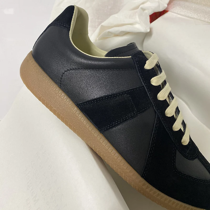 Luxury Genuine Leather Men's Retro German Style Training Shoes Low-Top Comfortable Casual Flat Bottom Walking Shoes