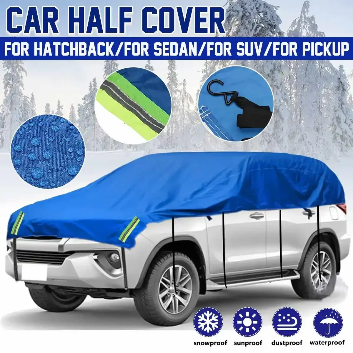 

Car Covers Waterproof Car Half Covers Dustproof Winter Snow Cover Sun Shade Rain Dust Resistant Cover for Pickup Truck