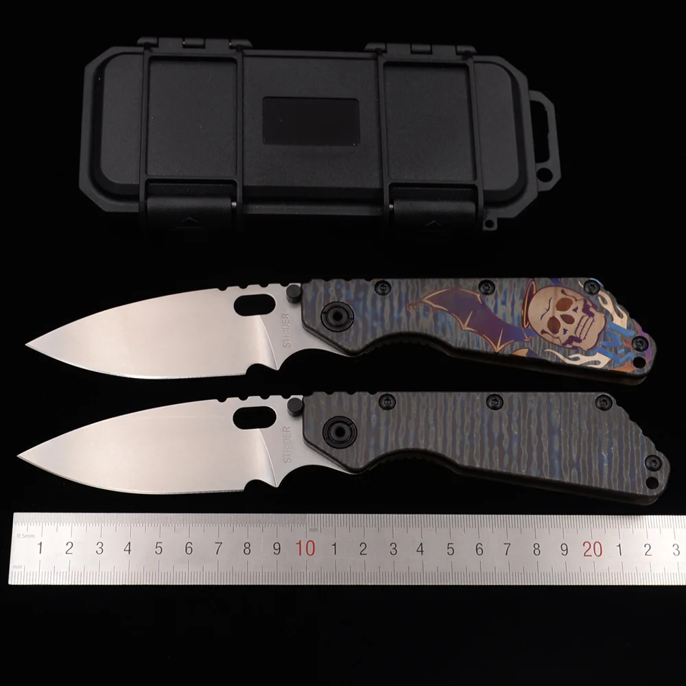 

JUFULE SMF Strider Titanium Handle Frame With Steel insert Copper Washer AUS10 Drop Blade Camping Hunting EDC Tool Folding Knife