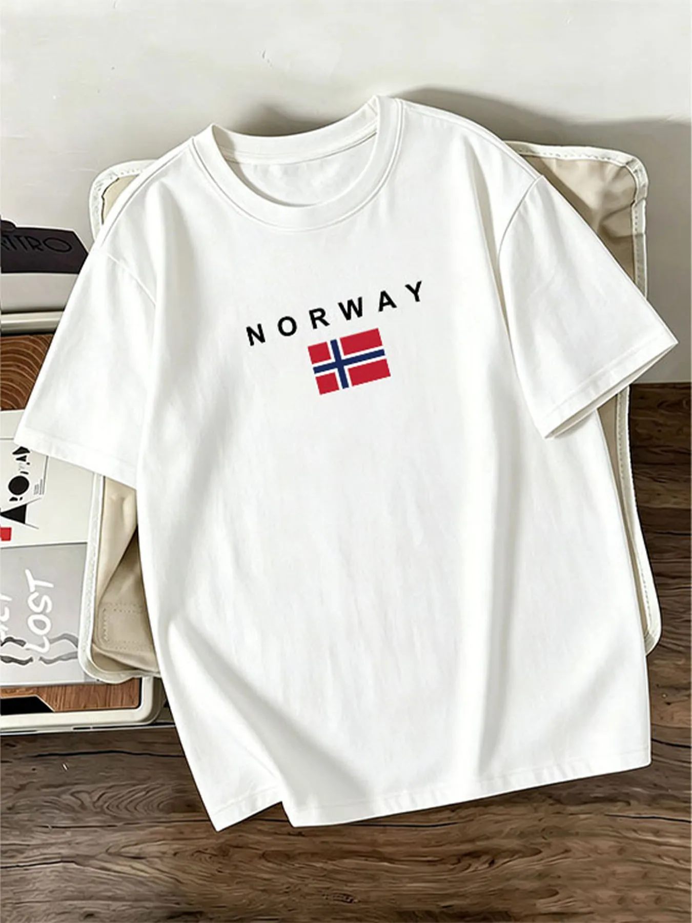 Men's pure cotton 230g boutique short sleeved T-shirt 2025 trend loose American print casual versatile couple style flag pattern
