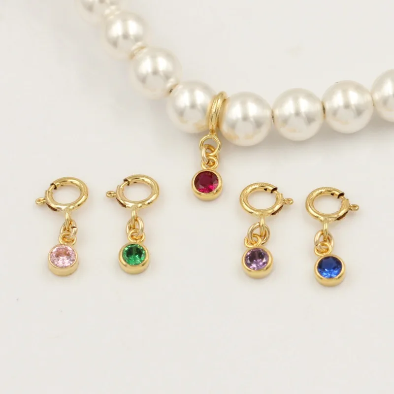 14K Gold Filled Spring Ring Clasps With Birth Stone CZ Pendant Wholesale Supplies for Bracelets Necklace Making Jewelry Findings view 2