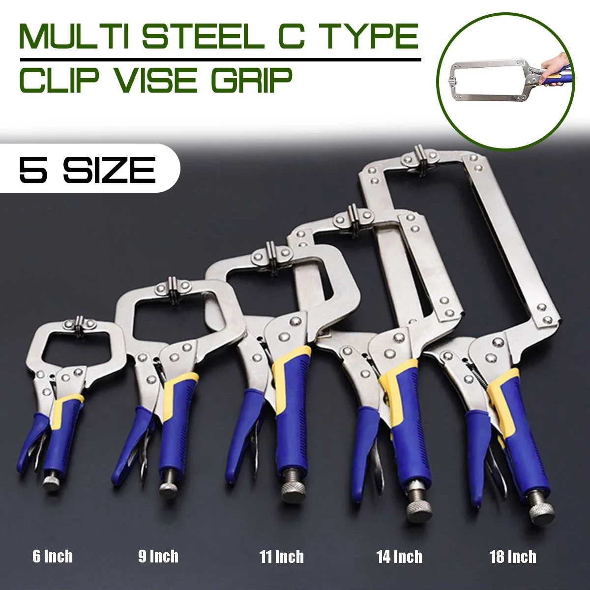 

6/9/11/14/18 Inch C Type Multi-function Steel Clip Vise Grip Locking Plier Pincers Woodworking Clamps Clips Face Clamp Hand Tool