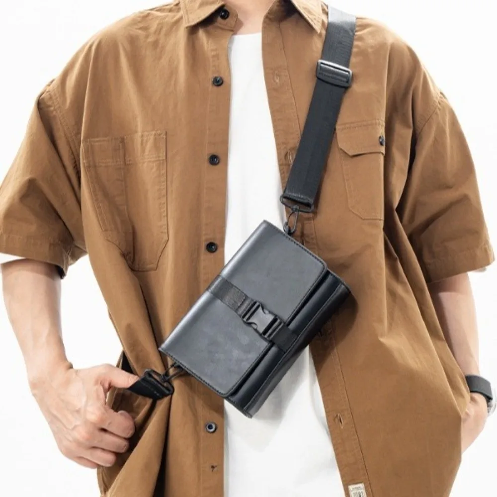 

Solid Color Men's Shoulder Bag PU Leather Square Business Messenger Bag Korean Style Large Capacity Crossbody Bag Outdoor