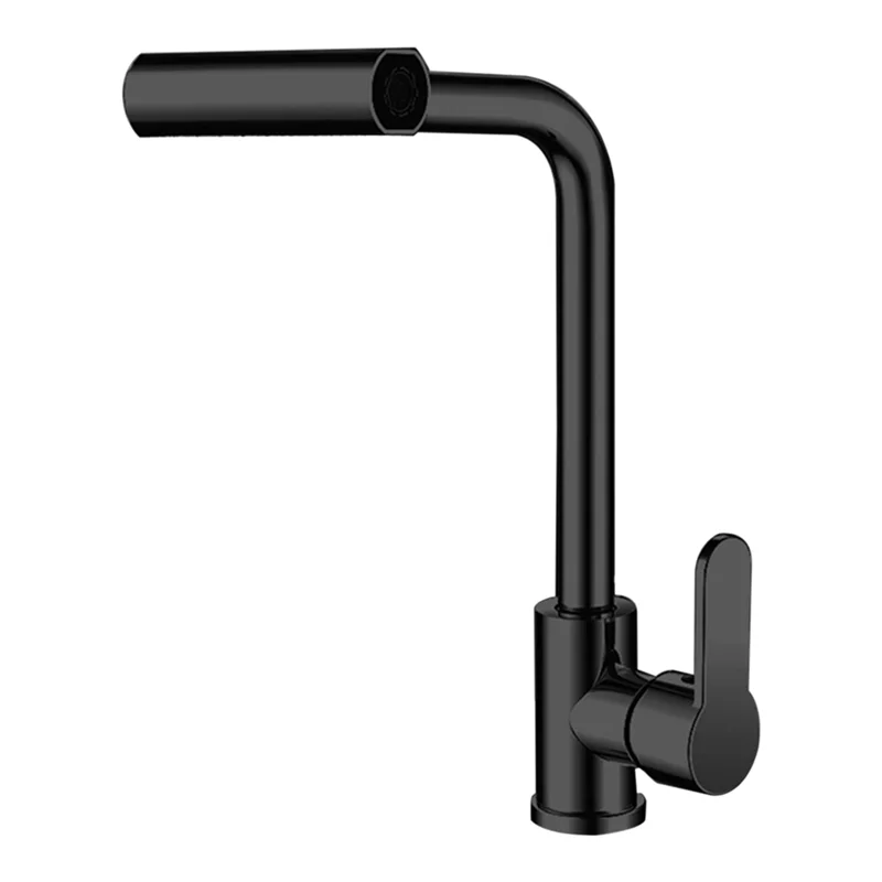 Waterfall Kitchen Faucet With 4 Modes Stream Sprayer Single Hole Deck Mounted Tap Black-AT48