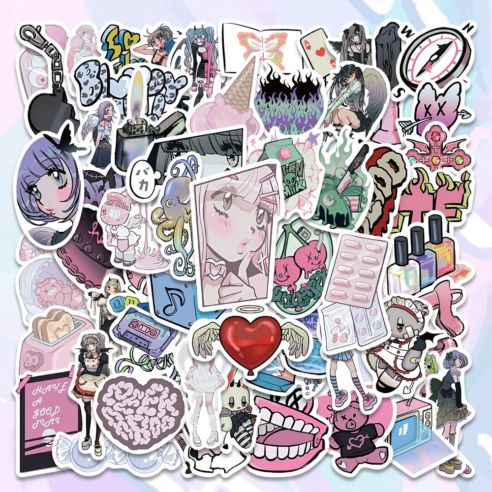 60pcs y2k kawaii domi mädchen gotische rosa aufkleber niedliche anime ästhetische abziehbilder telefon koffer laptop briefpapier auto spielzeug