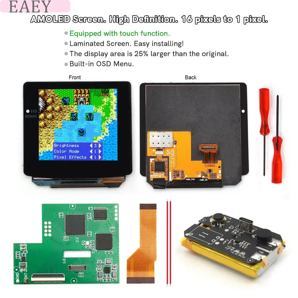 

2025 Type C Rechargeable OLED Screen Touch Laminated AMOLED Screen Drop in For GBC GameBoy Color w/Pre-cut Shell Lithium Battery