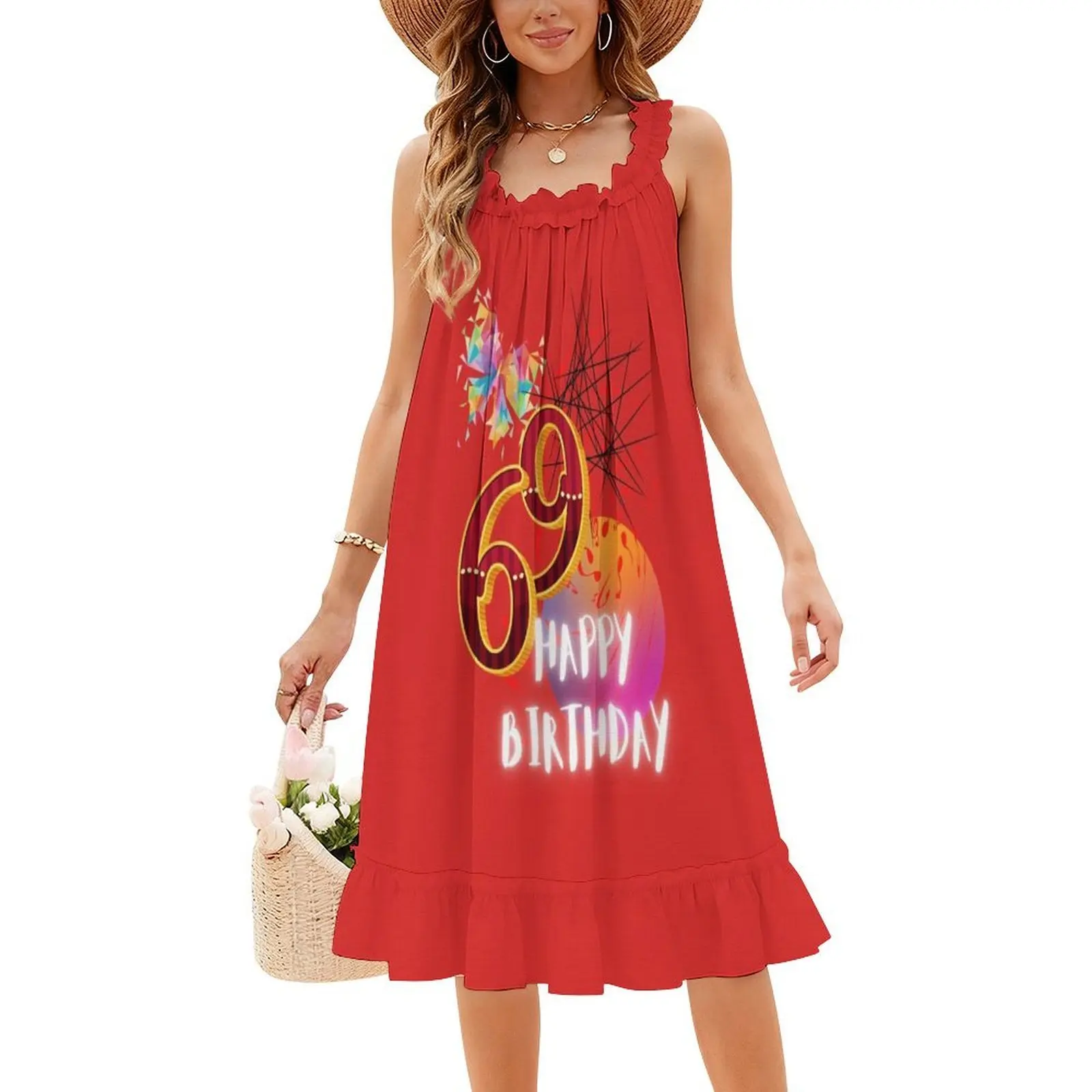 عيد ميلاد سعيد 69Th عيد ميلاد تجريدي فني سعيد 69 بوهو شيك فستان أنيق موضة شاطئ حفل زفاف ثوب عيد ميلاد 69Th #4