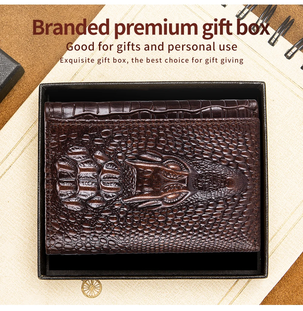 100% Leather Men's Wallet, Leather Short Multi Card Bag, Leather Men's Wallet, Crocodile Patterned Wallet