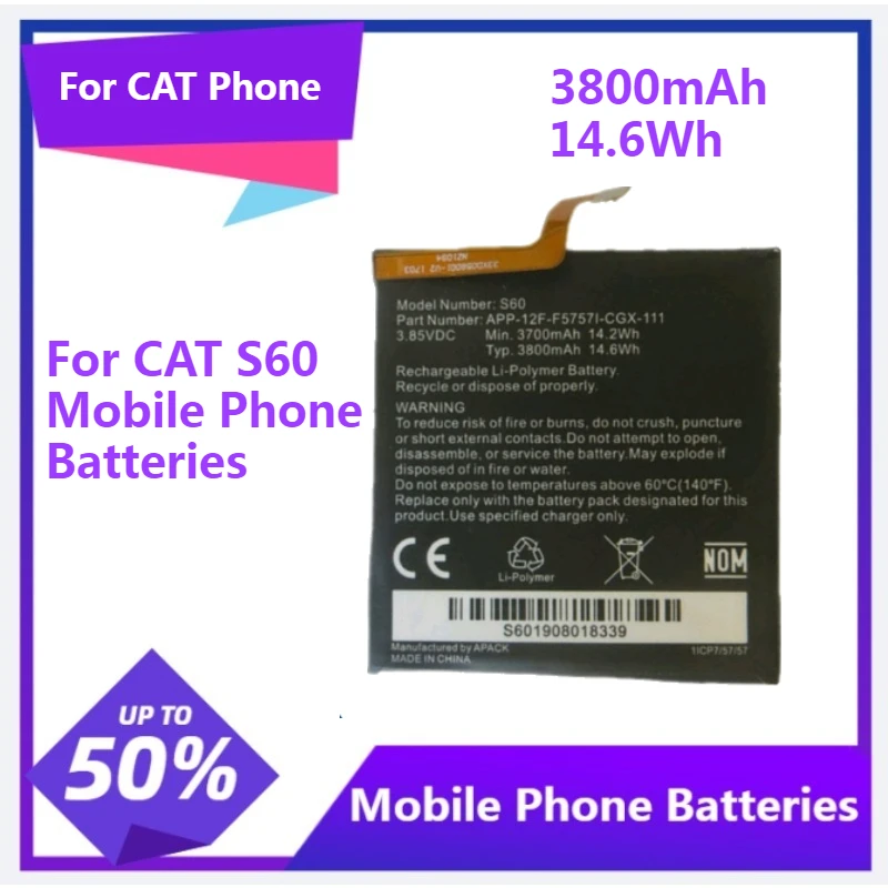 

1pcs Repalcement Battery for CATS60 S60 for Bateria for Batterij Battery 3800mAh 14.6Wh Mobile Phone Battery