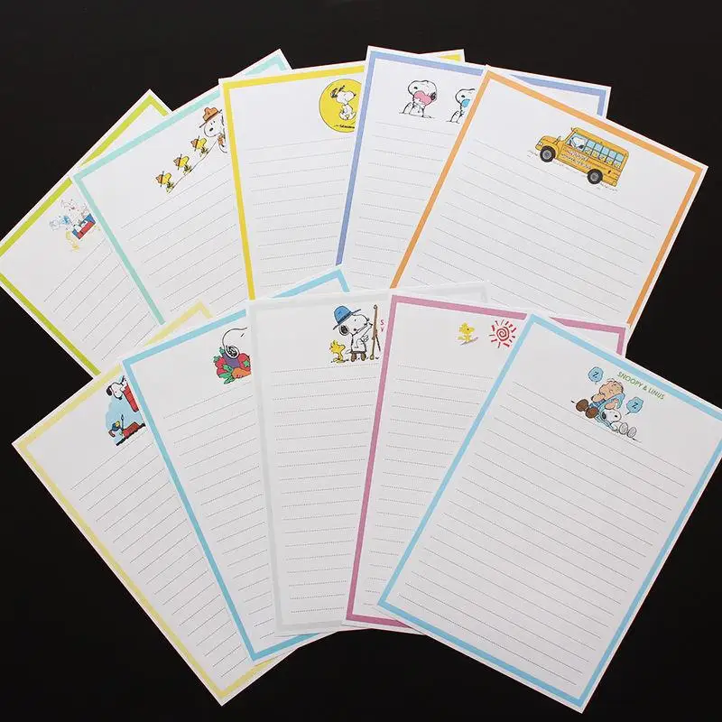 New Kawaii Miniso Snoopy Anime Cartoon Envelope Letterhead Set Fresh Cute Letterhead Writing Paper Holiday Greeting Cards Gift