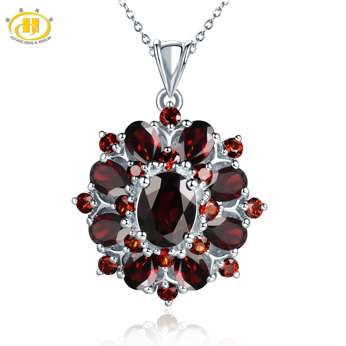 Hutang 7.54ct Natural Black Garnet Pendant, 925 Sterling Silver Necklace Fine Gemstone Jewelry for Women, Gift for Christmas