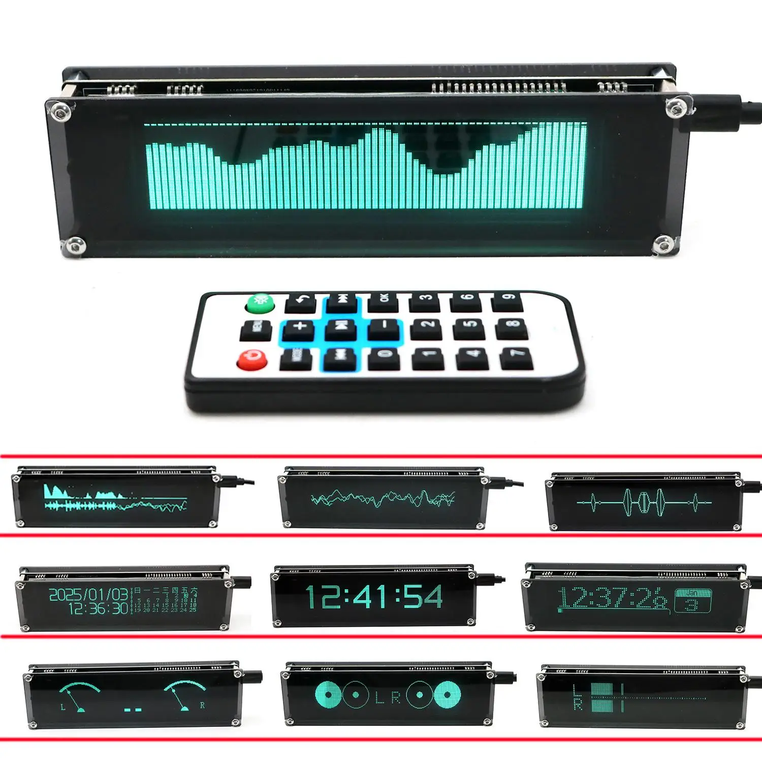 VFD Music Spectrum Display VFDScreen Digital Clock Audio Level Indicator VU Meter Rhythm Light Car Billboard Atmosphere Lamp AUX