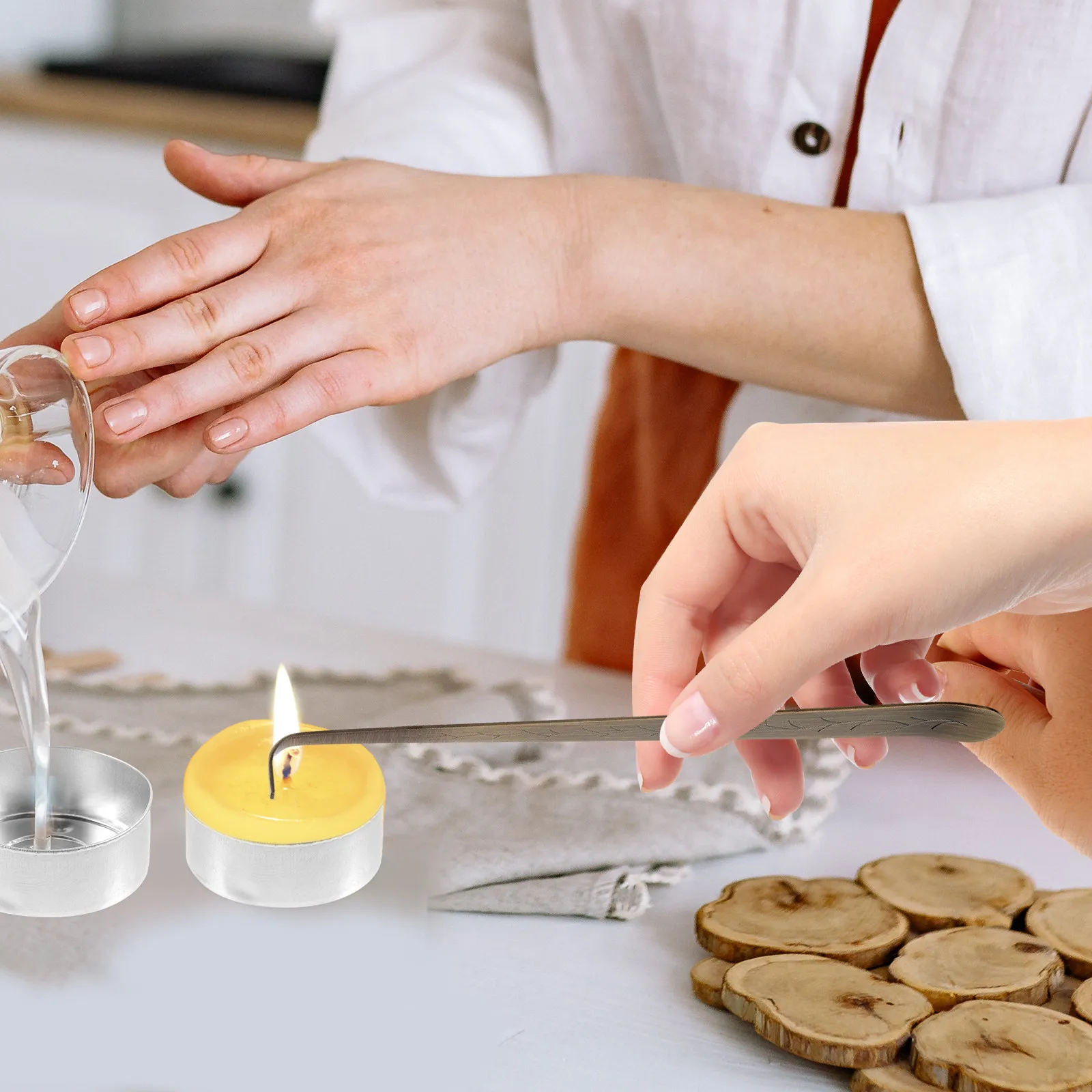 Stainless Steel Long Handle Wick Dipper Hook Flame Extinguisher for Scented Candles Care Kit Aromatherapy