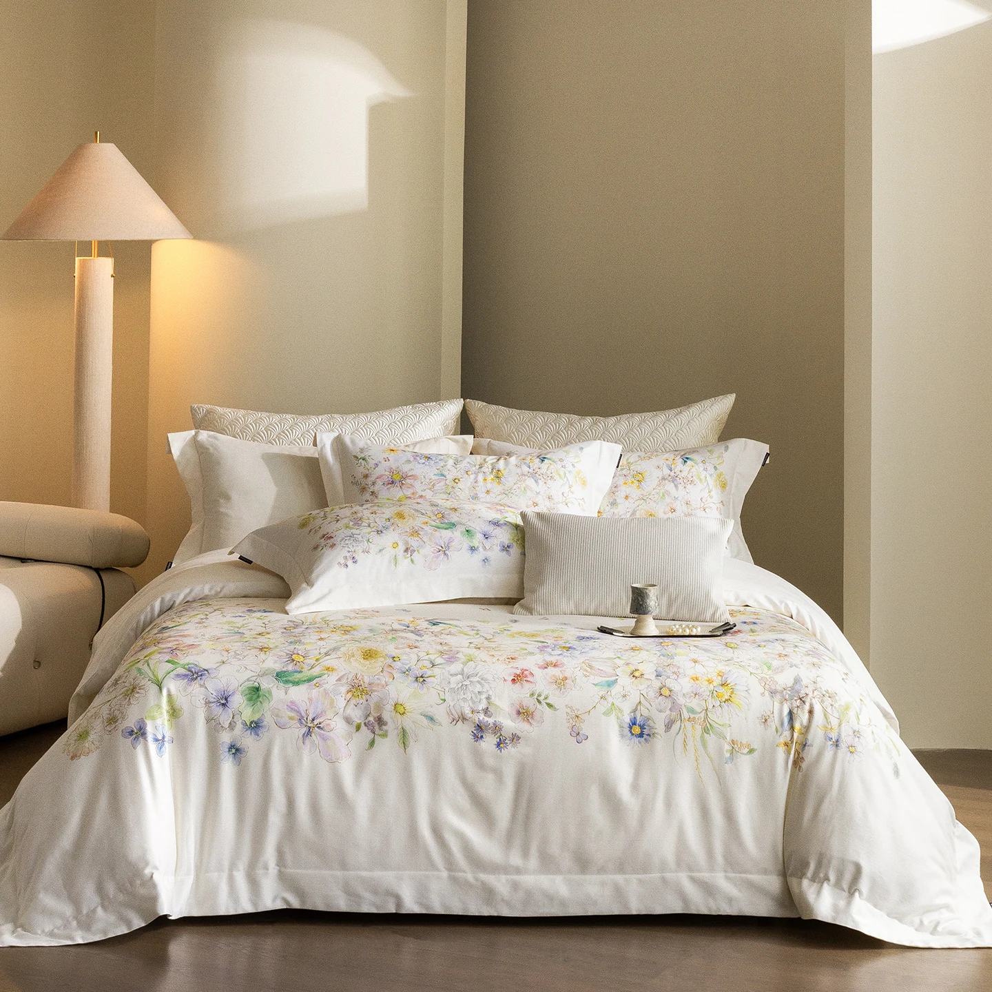 100% Cotton White Bedding Sets Luxury Flowers Digital Printing Duvet Cover Bed Sheet Pillowcases Home Textile