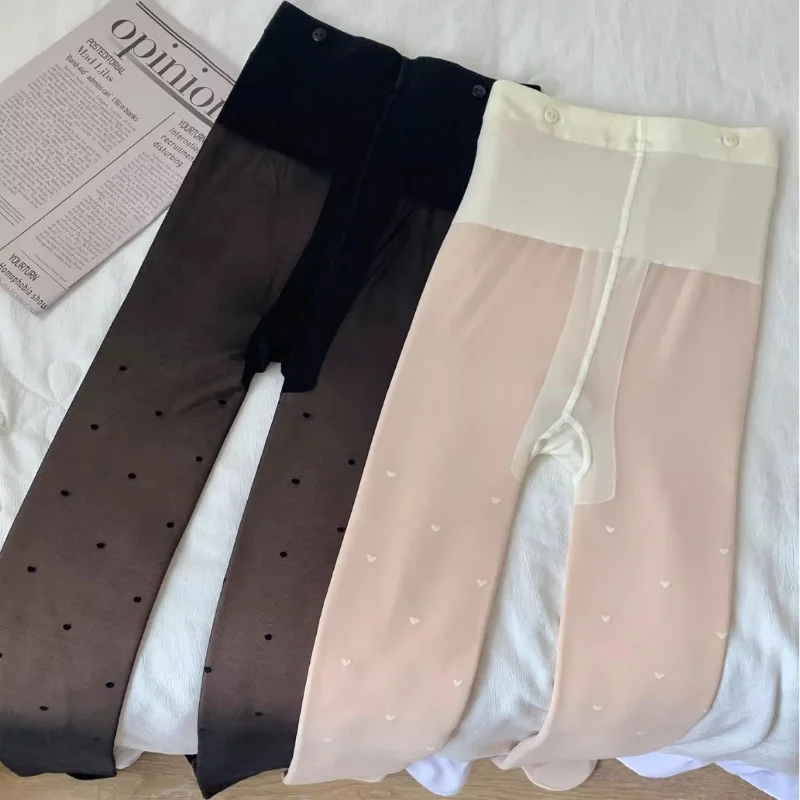 

Button Detachable Bare Leg Artifact Double-layer Velvet White Heart Legging Nude Feeling Autumn Winter Warm Dotted Pantyhose