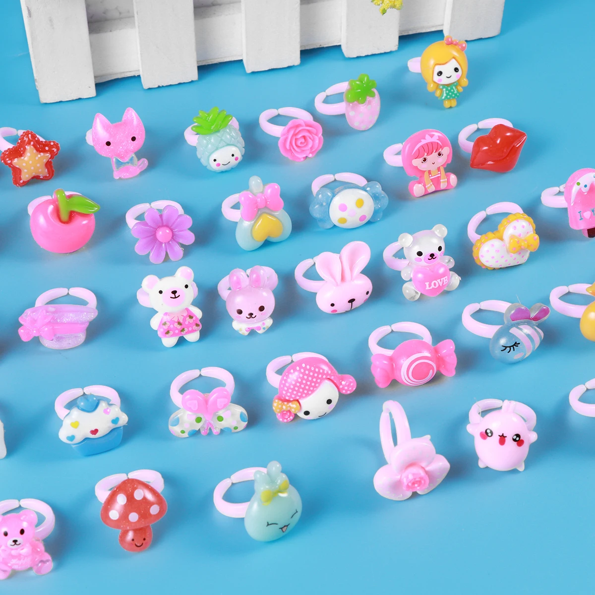 36 Uds. Anillos transparentes para niños, conjunto de joyería de dibujos animados coloridos, recuerdos de fiesta, bolsa de regalos de cumpleaños, rellenos de piñata