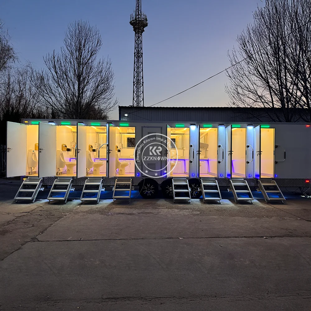 مقطورة مرحاض متنقلة فاخرة للاستخدام الخارجي مع عجلات مقطورة مرحاض محمولة للرجال والنساء للبيع #5