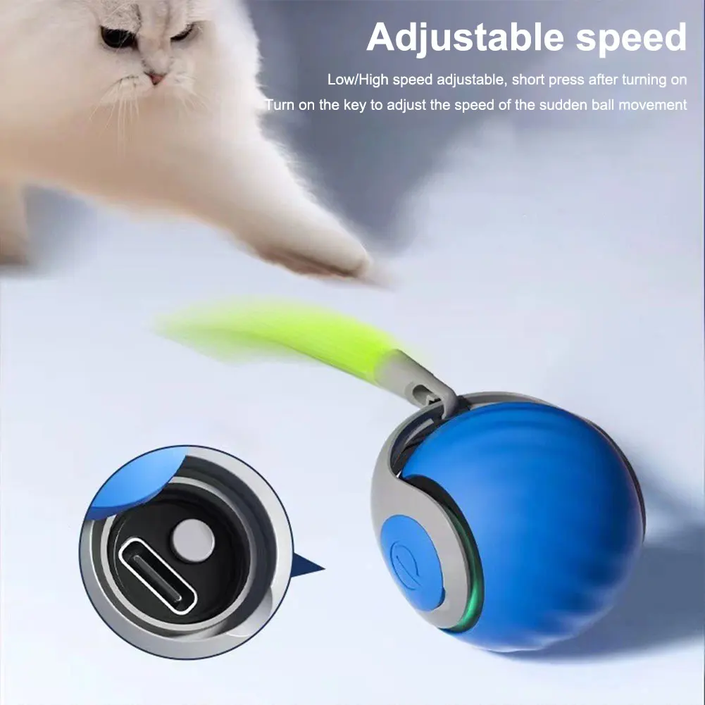 Speedy Tail 2.0 Cat Toys Generation Interactive Toy Ball For Cat 2 Speed Adjustment Automatic Moving Ball with Replacement Tail