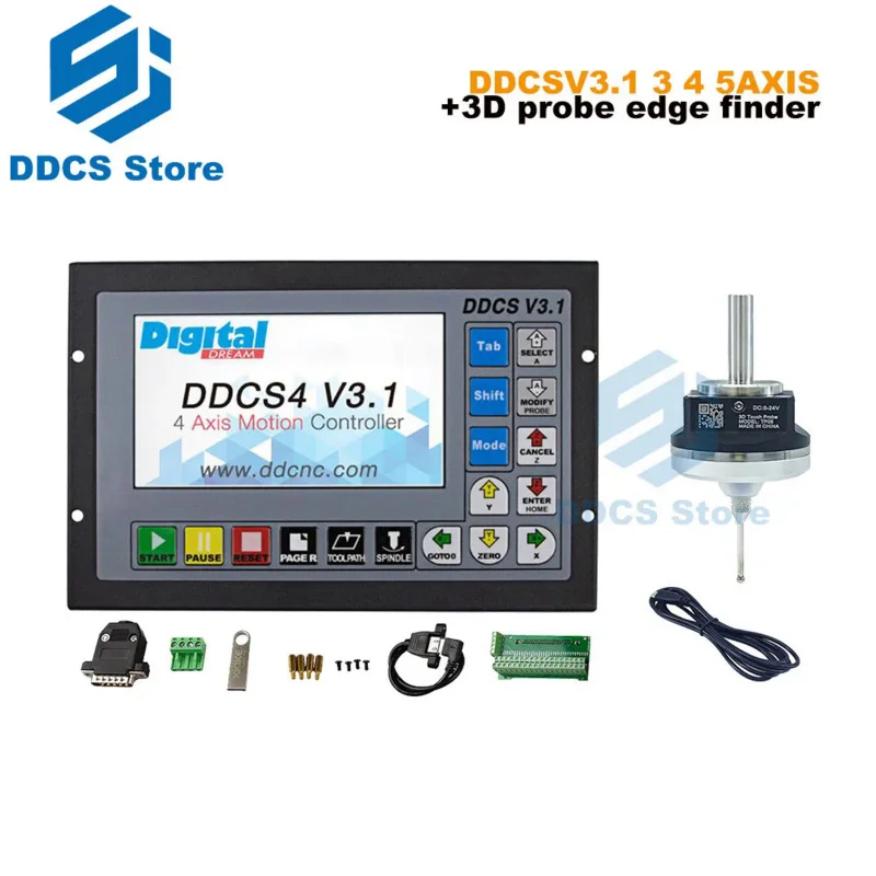 Newly upgraded DDCSV3.1 3/4 axis cnc offline controller kit V5 anti-roll 3D probe edge finder compatible with mach3 MPG