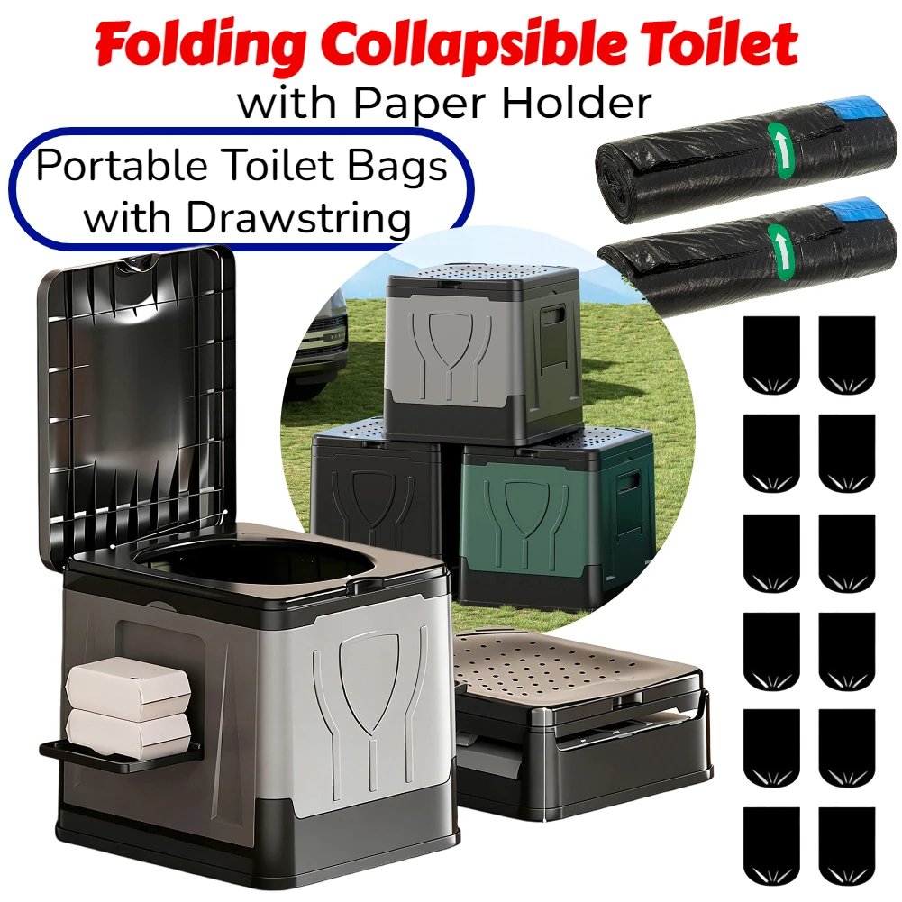 1-4 Roll Portable Toilet Car Toilet Bucket Trash Can Travel Outdoor Camp Folding Toilet for Tour Emergency Self-driving