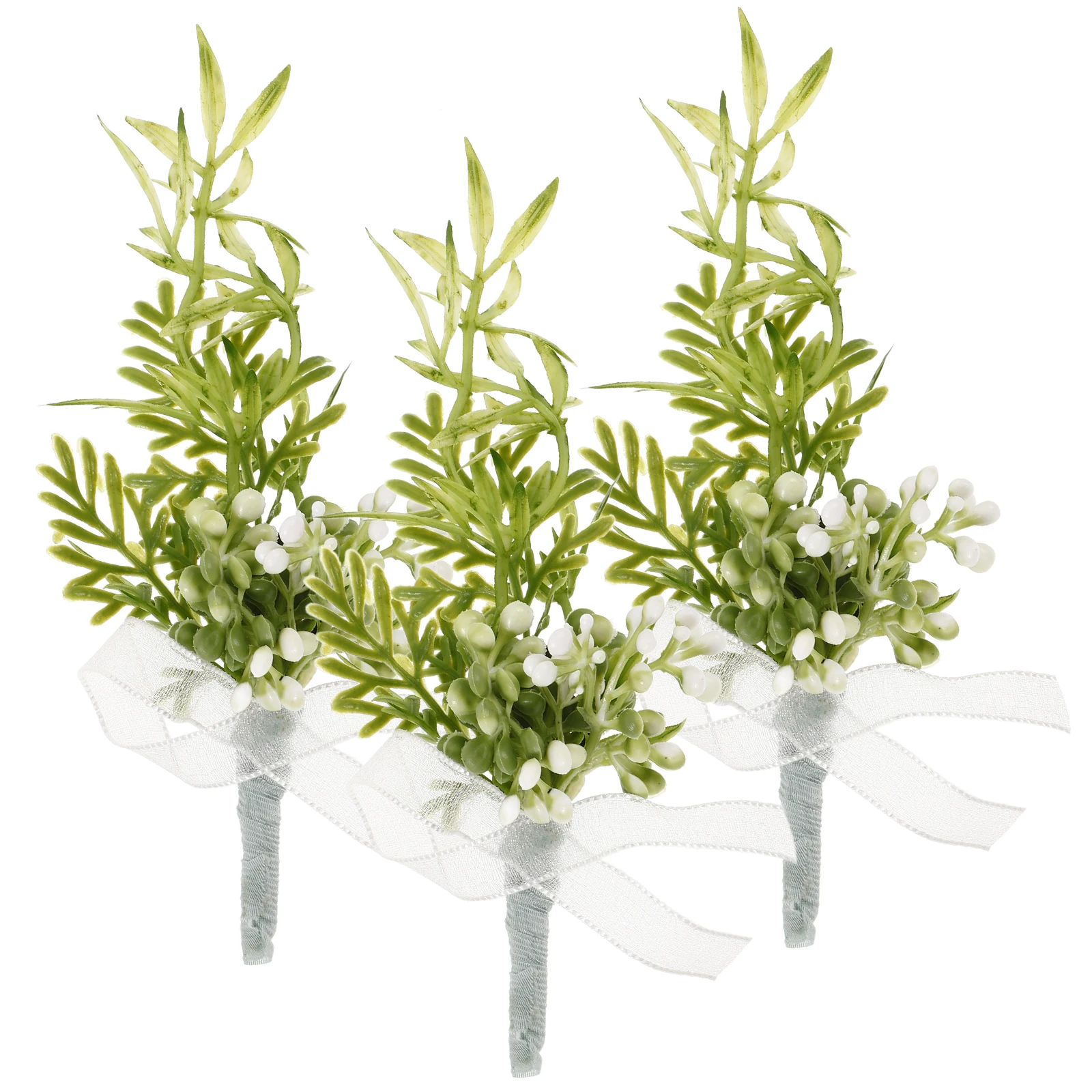 

3 Pcs Artificial Flowers Corsage Brooch Wedding Prom Groom Boutonniere Green Groom's Bridesmaid