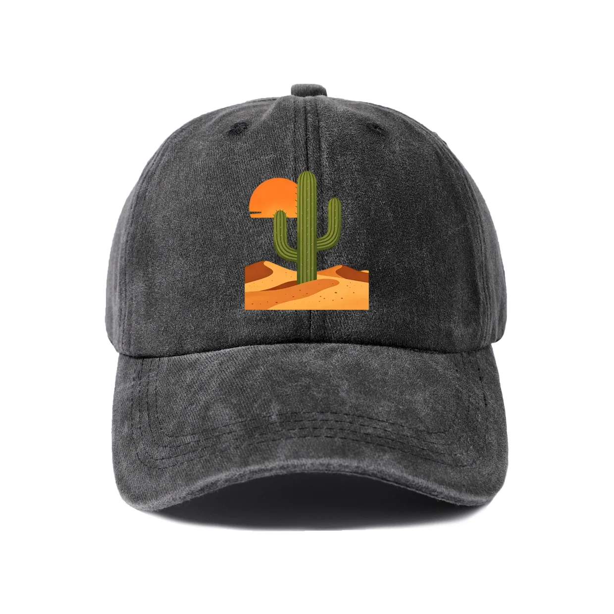Desert Cactus Sunset Graphic Baseball Cap, Vintage Washed Adjustable Unisex Dad Hat, Western Boho Travel Gift