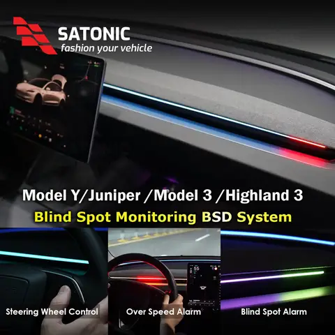 SATONIC V3.0 Blind Spot Alarm System with Ambient LED Light for Tesla Model Y Model 3 Highland 2026 Y Juniper Center Console BSD