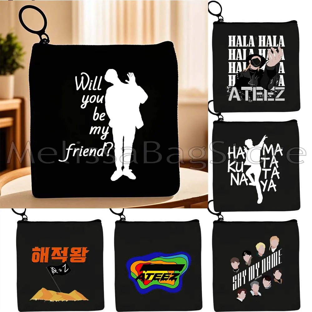 

ATEEZ HALA Letter Print Korean Style Kpop Harajuku Fashion SayMyName Canvas Coin Purse Square Key Storage Card Bag Wallet Pouch
