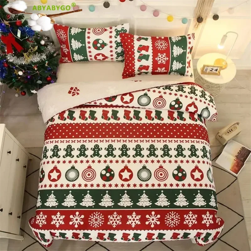 Christmas Snowflakes Duvet Cover Set King Size Xmas Trees Holiday Bedding Comforter Cover Home Decoration New Year Children Gift