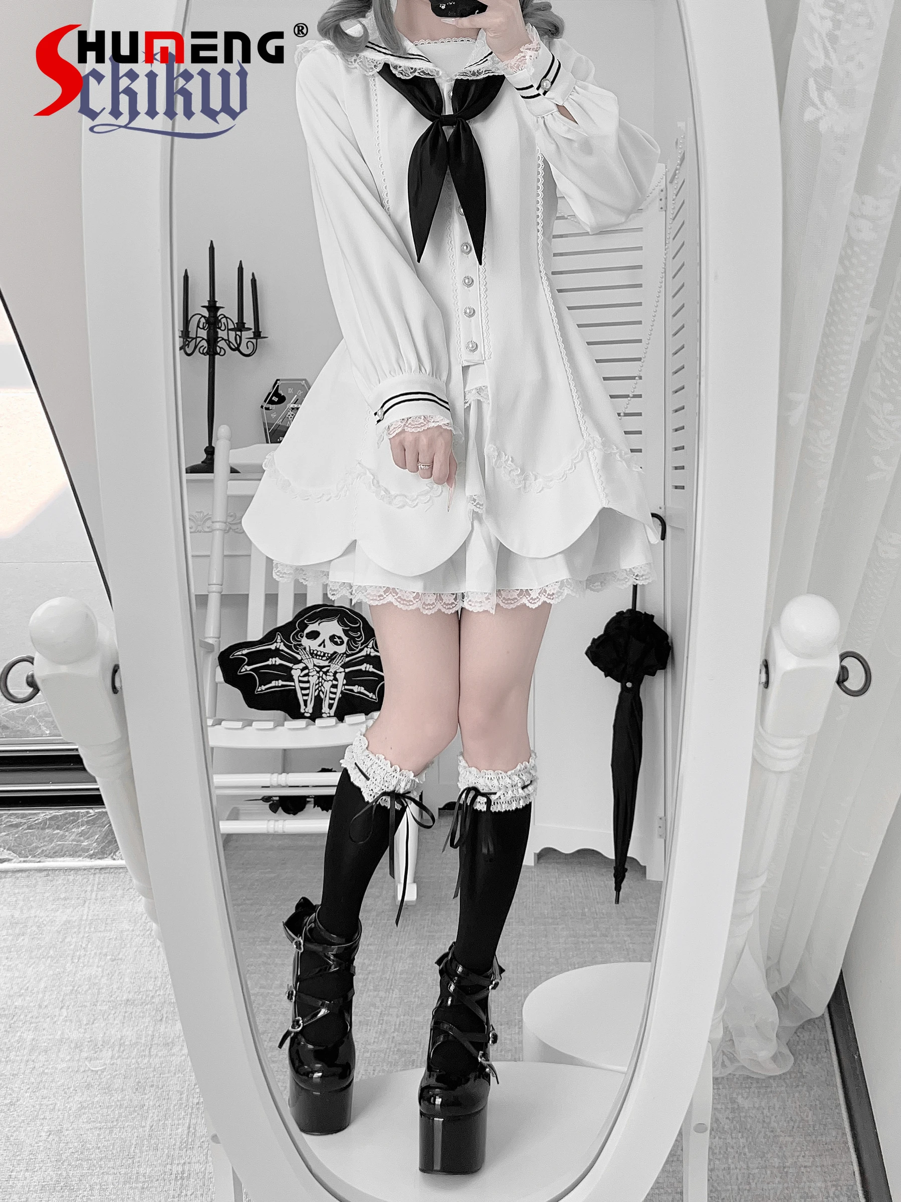 

Japanese Subculture Navy Collar Long Sleeve Dress Skirt 2-Piece Set Autumn New Women Girl's Mine Mass-Produced Lolita Dress Set
