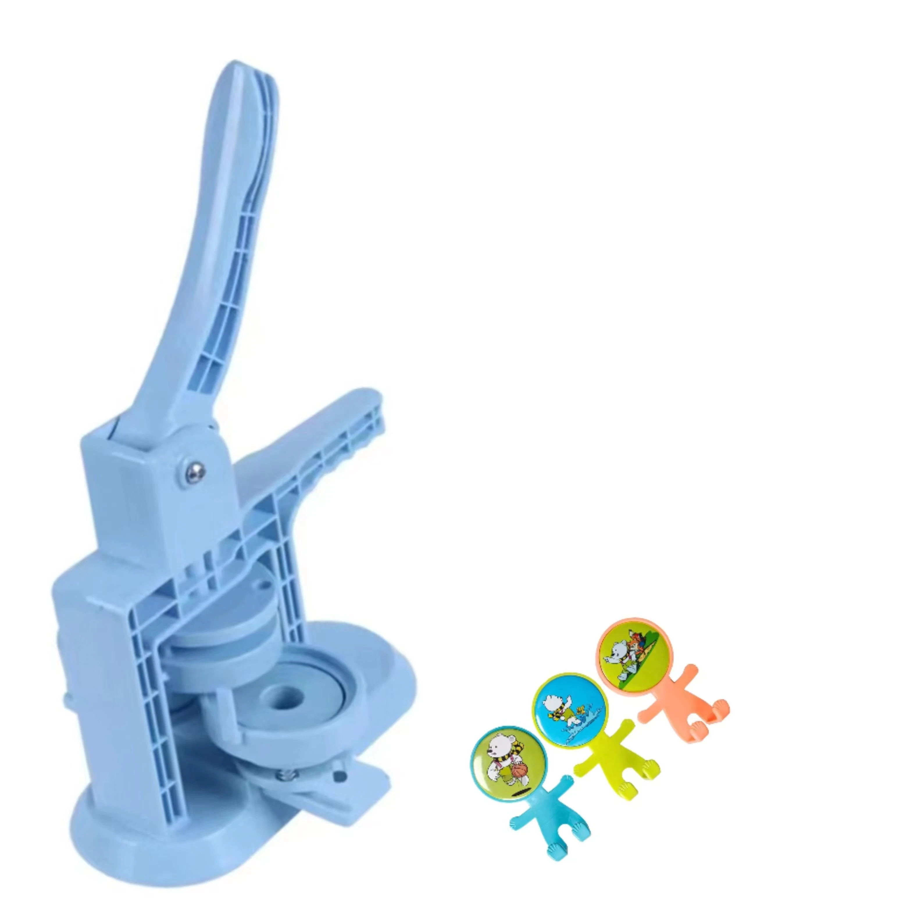 

25-75mm Hot Sale Light Blue Diy Badge Machine + 500pcs 58mm Cartoon Pothook