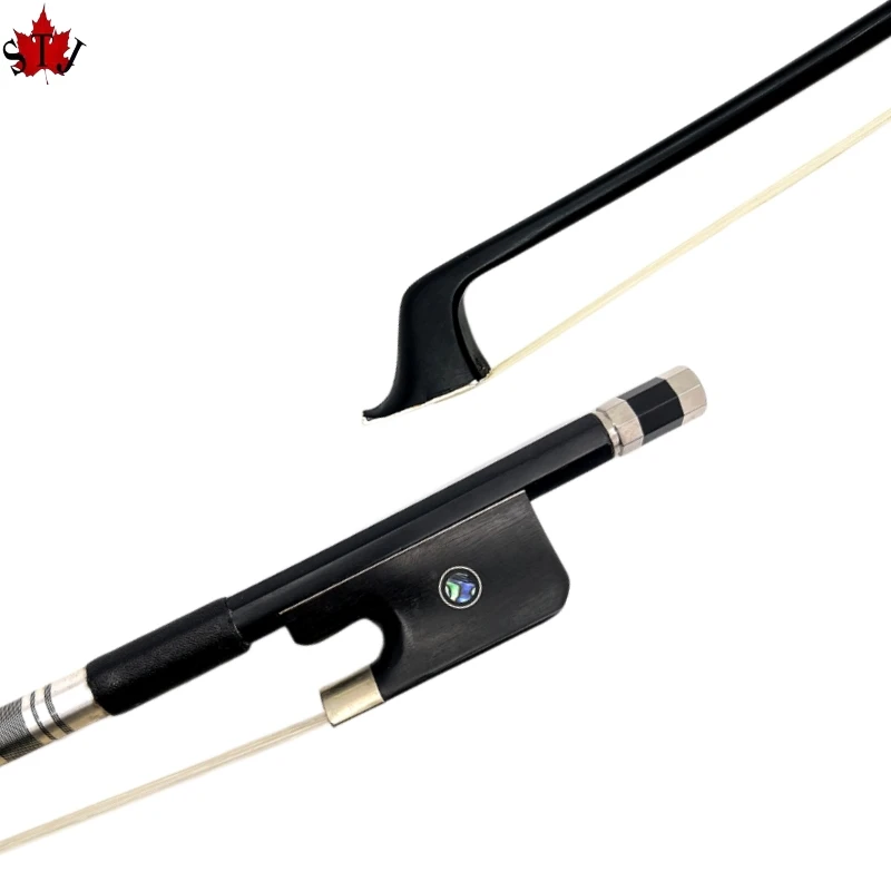 1pcs French style 4/4,3/4,1/2 New upright double bass bow Black Carbon Fiber Stick,white/black Horsehair Horsetail,Ebony Frog