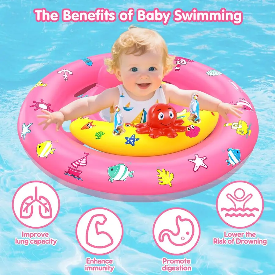 Pool Float with Canopy, Inflatable Baby Swim Float with UPF50 Sun Protection, Toddler Infant Pool Float with Toy Play Console Ad