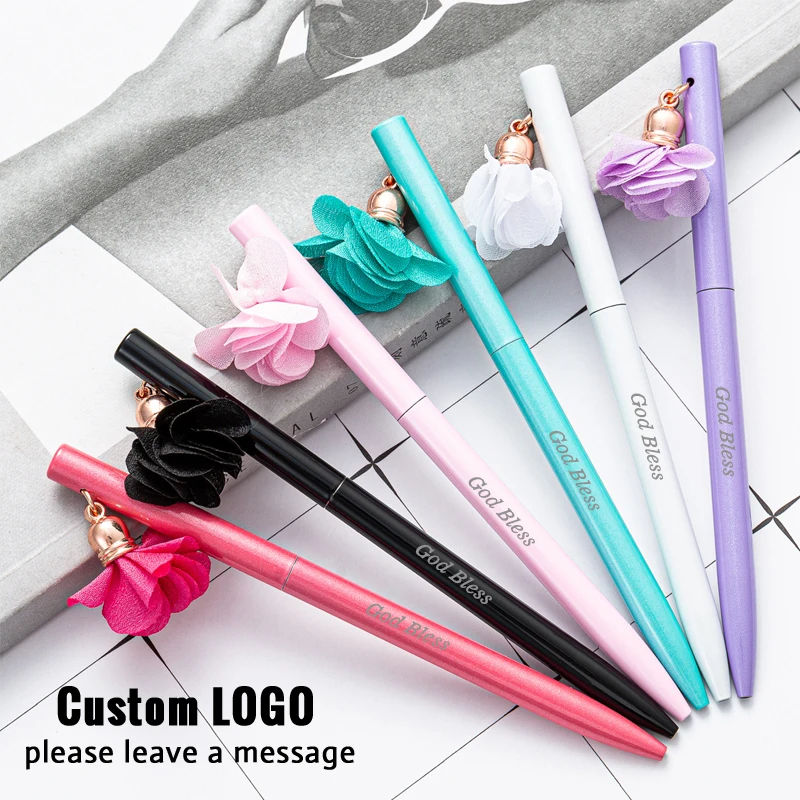 

Personalized Carving LOGO Metal Ballpoint Pen Hanging Flower Korean Fashion Cute Kawaii Engraved Name Gift Customized Stationery