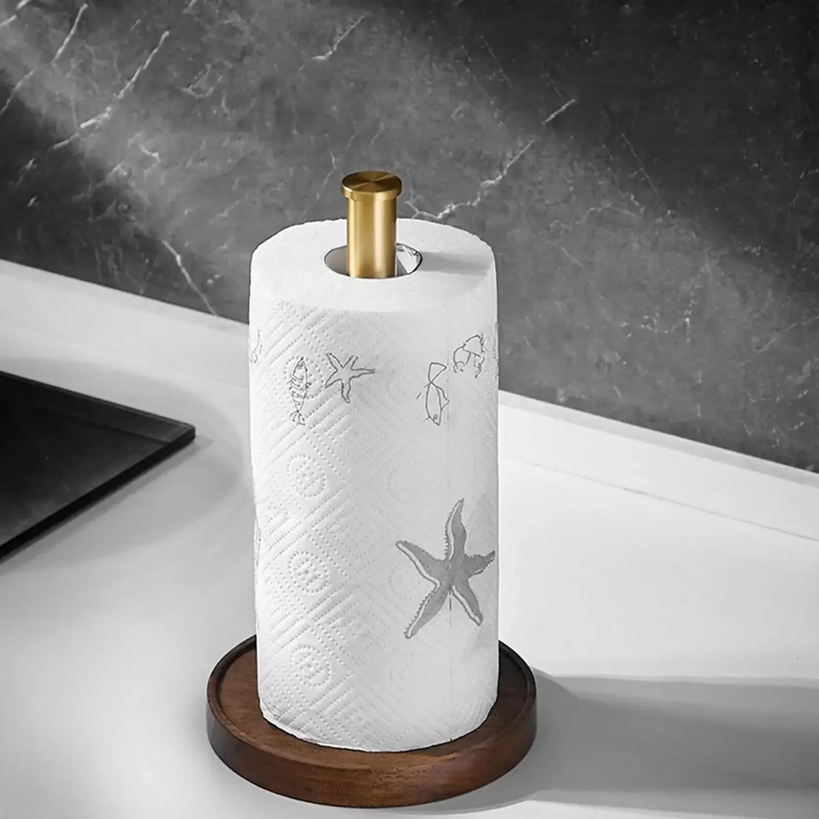 Modern Walnut Kitchen Roll Paper Holder Vertical Wooden Tissue Holder Non-Slip Organization Roll Paper Towel Holder Storage