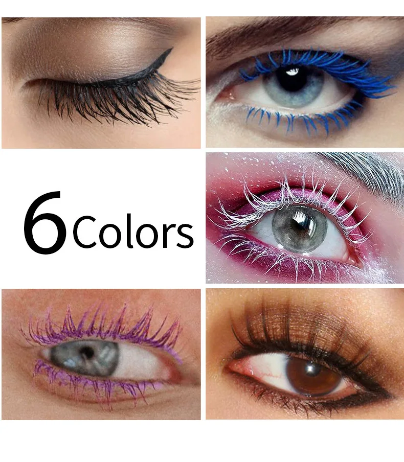 6 Colors Mascara Waterproof Extra Volume Free Shipping Korean Cosmetics Makeup Products Blue White Brown Waterproof Mascara