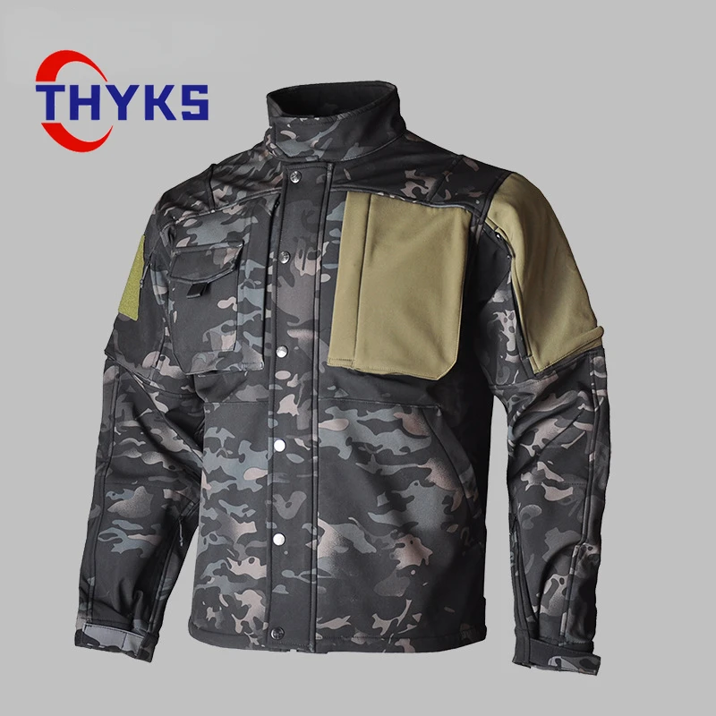 

Soft Shell Tactical Assault Suit Men's Plush Thicked Standing Collar Jacket Outdoor Sports Windproof Warm Hiking Climbing Coat