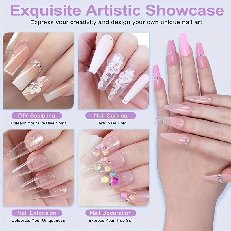 ชุดทำเล็บอะคริลิค: ชุดทำเล็บมืออาชีพ ชุดอะคริลิคสีใส สีขาว สีชมพู ผงอะคริลิคและน้ำยา พร้อมชุดเริ่มต้นทำเล็บอะคริลิค