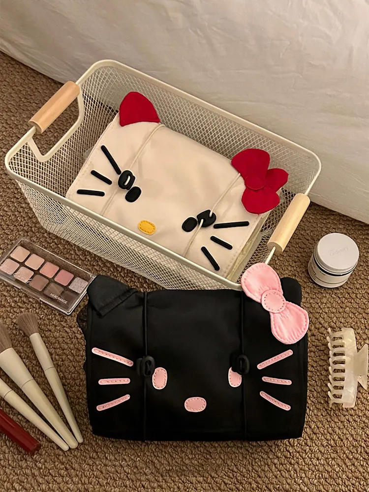 Cartoon Hello Kitty Makeup Bags Large Capacity Removable Cosmetic Organizer Case Portable Travel Lipstick Cosmetic Storage Pouch