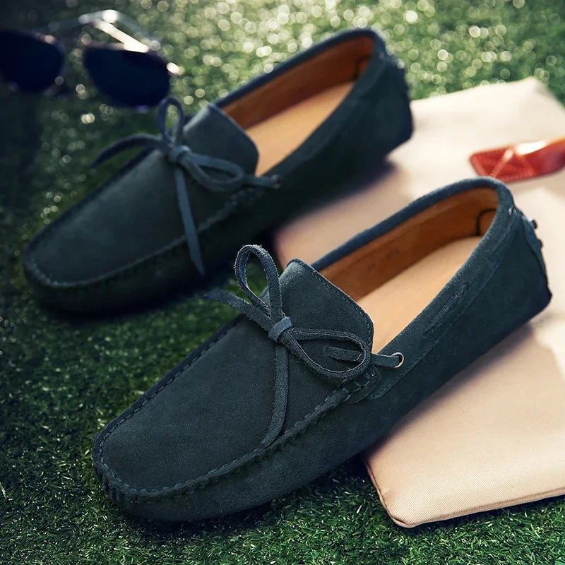 Loafers Men Handmade Leather Shoes Casual Driving Flats Slip-on Moccasins Boat Shoes Plus Size Lace-up lazy bean shoes