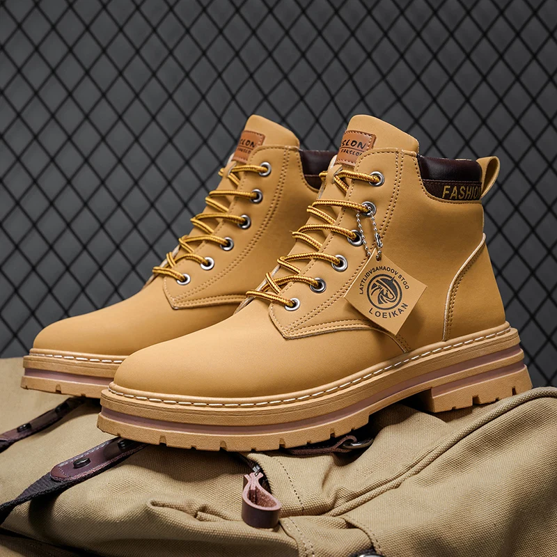 

Мужские ботинки, высокие ботильоны, трендовая мужская обувь, нескользящая кожаная обувь на шнуровке, мужские износостойкие походные ботинки Botas Para Hombre