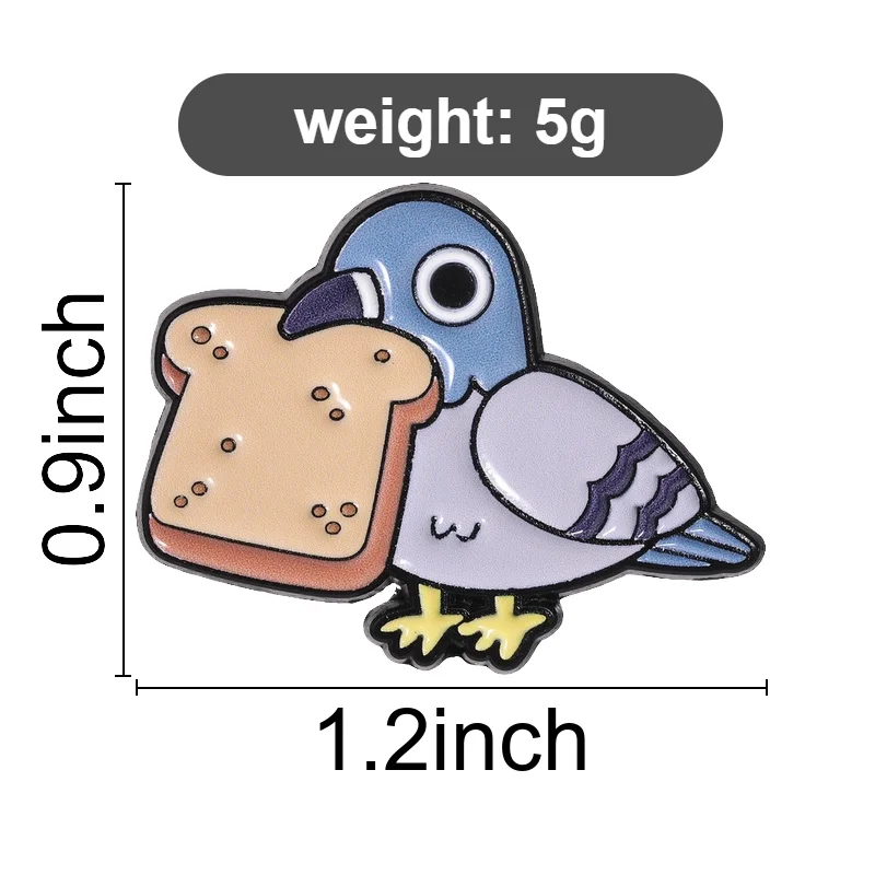 Cartoon Pigeon with Toast Slice Pin Humorous Breakfast Thief Badge for Meme Fans Streetwear Bag Decoration Everyday Outfit