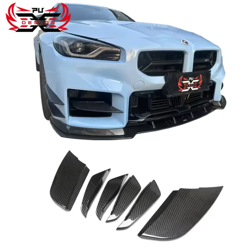 High Quality AC Style Dry Carbon Fiber Canards 6 Pieces For BMW M2 G87 Front Bumper Spoiler Body kit