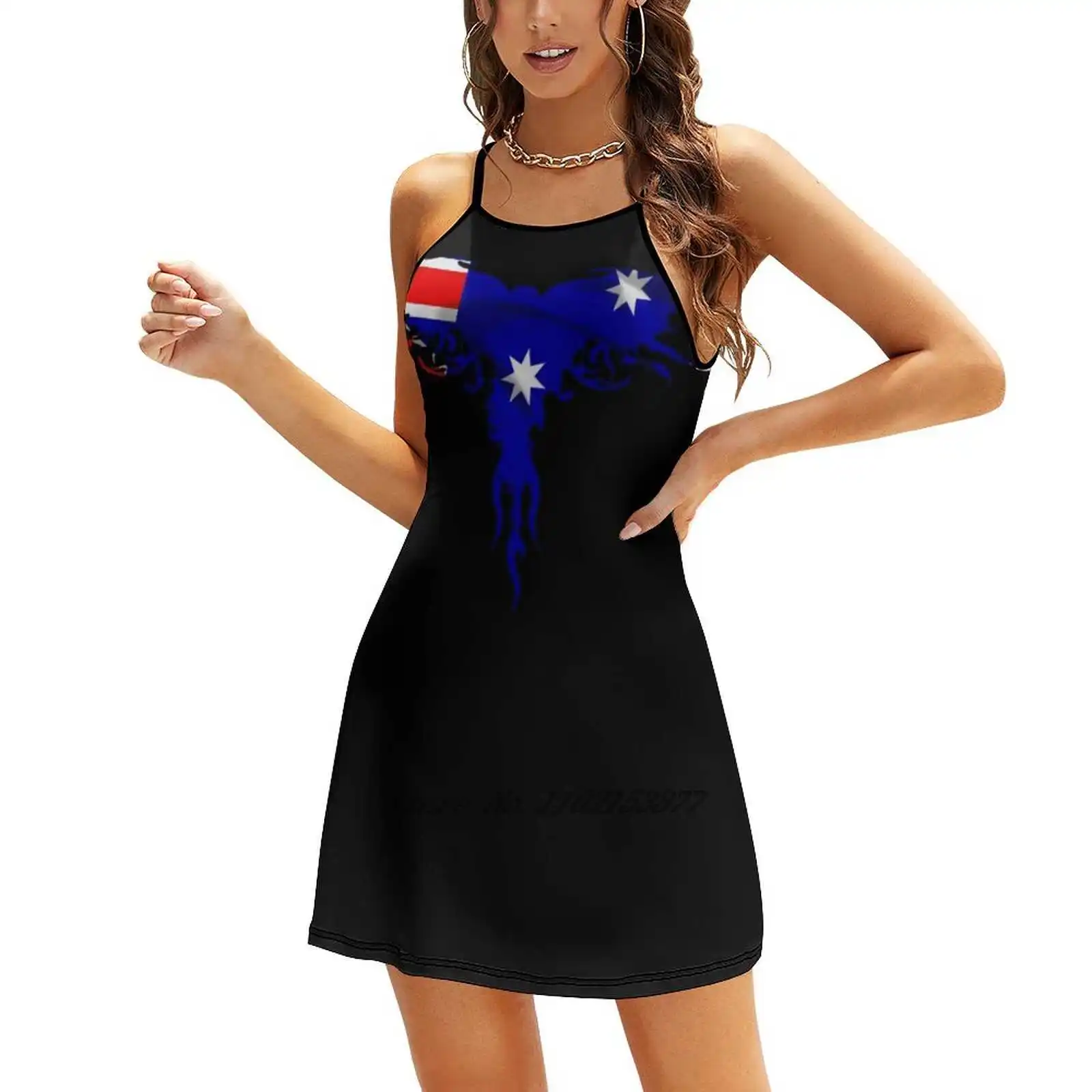 Australian Flag Phoenix ( Without Rise ) Loose Pocket Dress Summer Sexy V Neck Dress Print Short Sleeve Dress Australian Flag