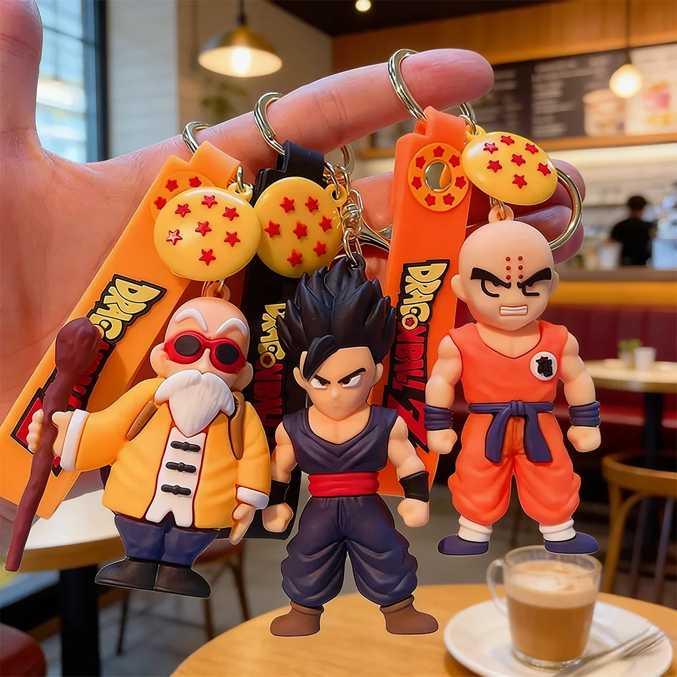 Figuras de Anime de Dragon Ball Z + Set de Llaveros, Figuras de Acción de Goku, Vegeta y Krillin, Llavero de Silicona, Set de Regalo Coleccionable