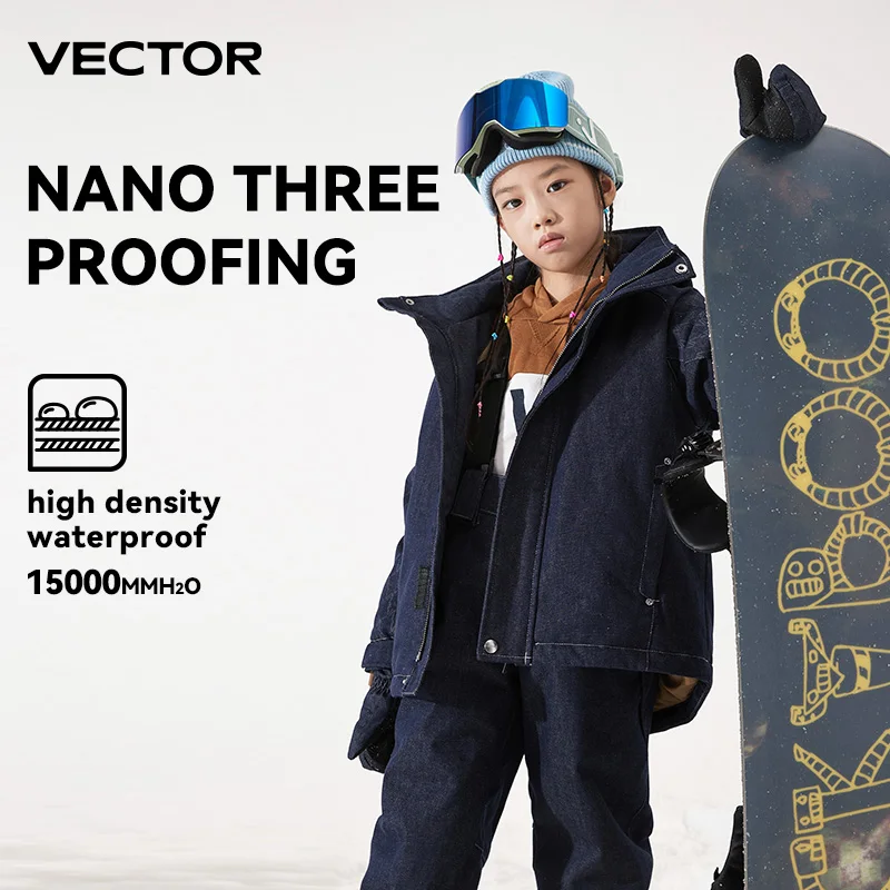 VECTOR Ski Cowboy Children's Ski Jacket Pants Warm Waterproof Boys Girls Outdoor Skiing Snowboarding Winter Ski Kids Set